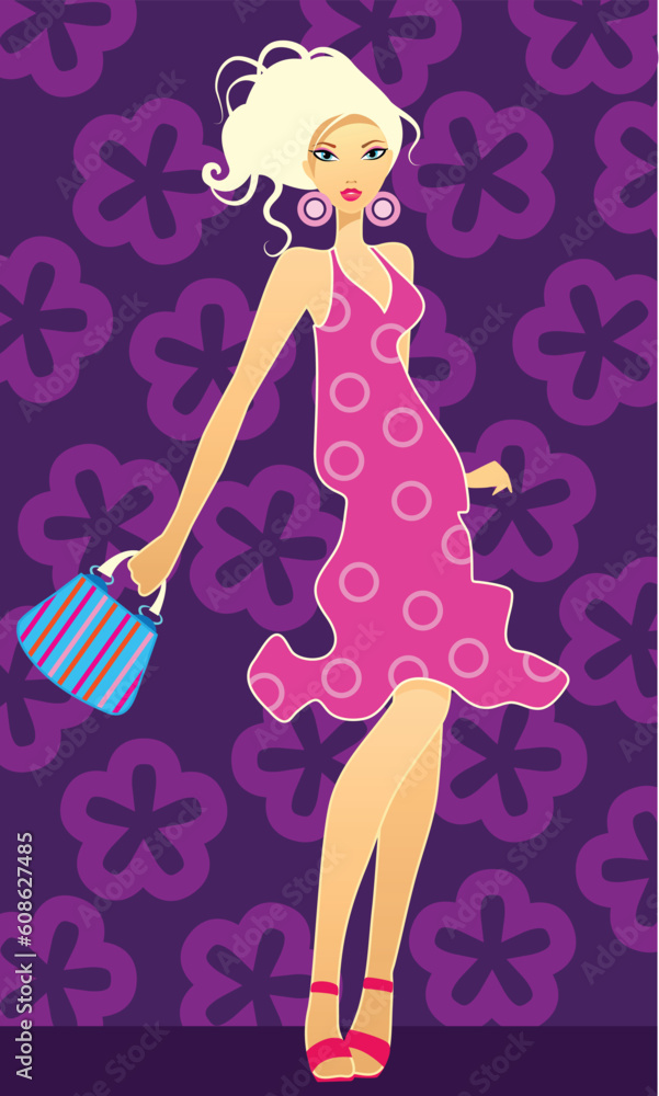 Vector illustration of a blonde with handbag Vector illustration of a blonde with handbag