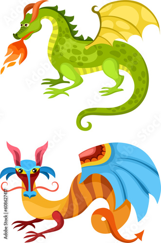 vector illustration of a dragon set