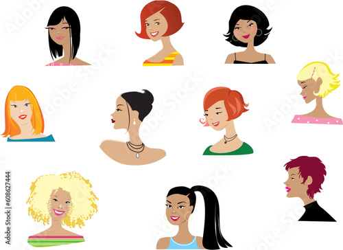 Vector illustration of ten women