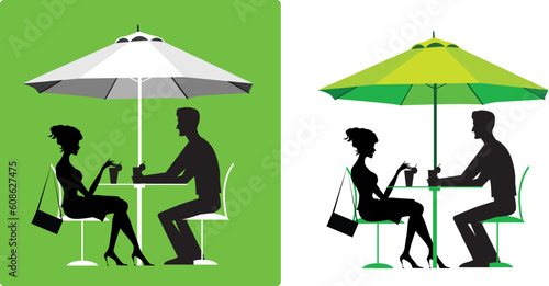 Silhouette of a couple at outdoor cafe