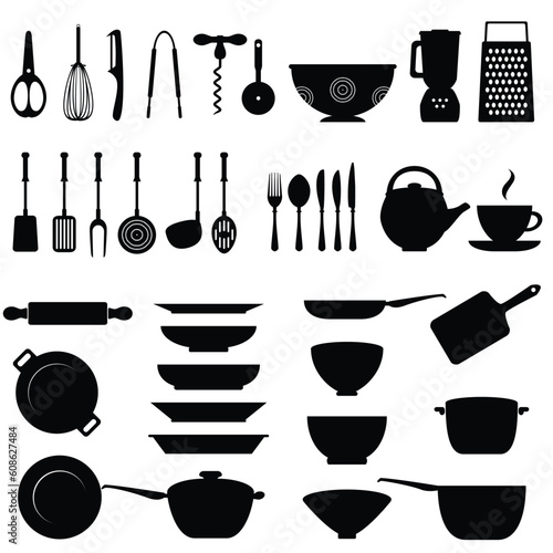 Kitchen utensils and tool icon set