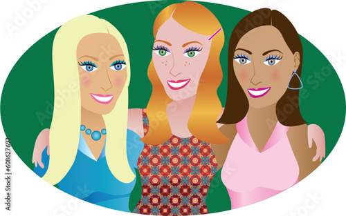 Vector Illustration of 3 friends or sisters.