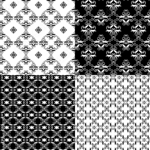 Set of Damask seamless floral pattern background