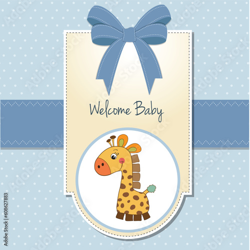 baby boy welcome card with giraffee photo