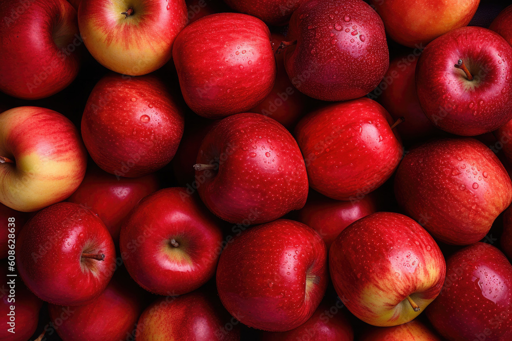 Fresh red apples background. Generative AI Fresh red apples background. Generative AI