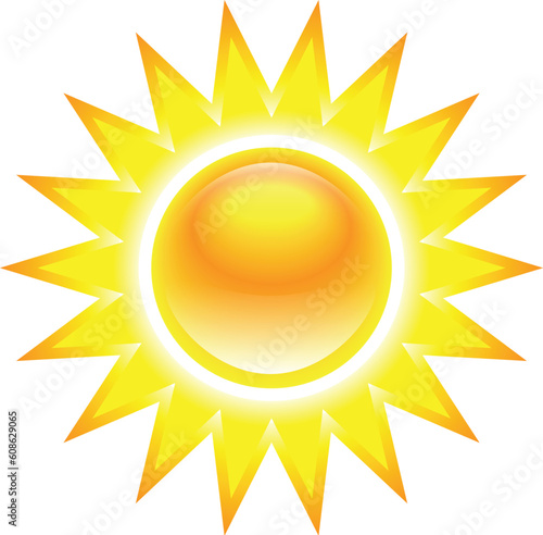 Shining glossy sun isolated on white background. Vector illustration