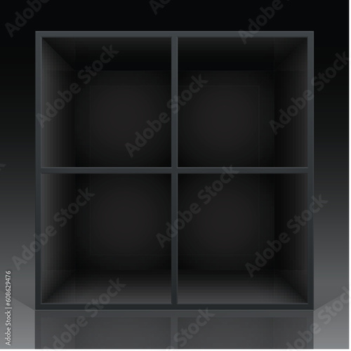 3d Empty shelf for exhibit in the wall. Vector illustration.