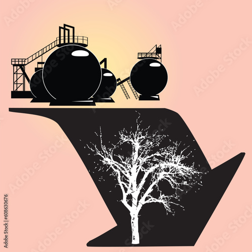 Environmental degradation associated with dirty processing. Vector illustration.