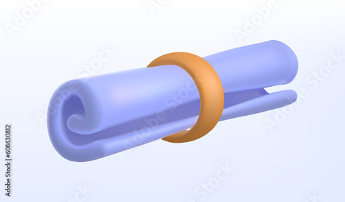 3d plasticine realism award icon. Color volume scroll of diploma for graduate. Education college, university concept. Websites applications sticker. 3d vector illustration isolated on white background