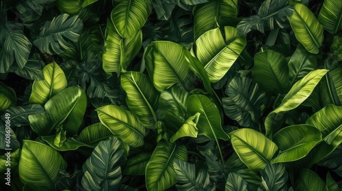 Wallpaper Mural Creative tropical green leaves layout. Nature spring concept. Flat lay. Monstera and palm exotic leaves. Top view. Generative AI Torontodigital.ca
