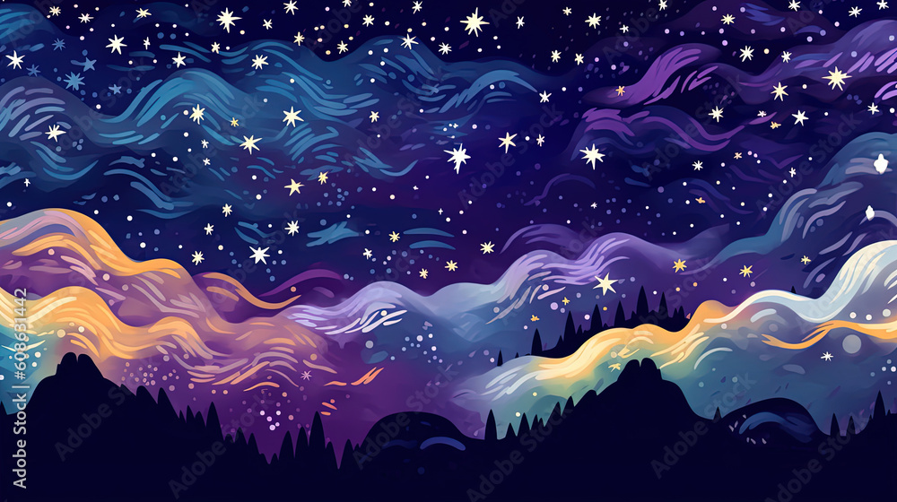 Retro abstract illustration of fantasy stars