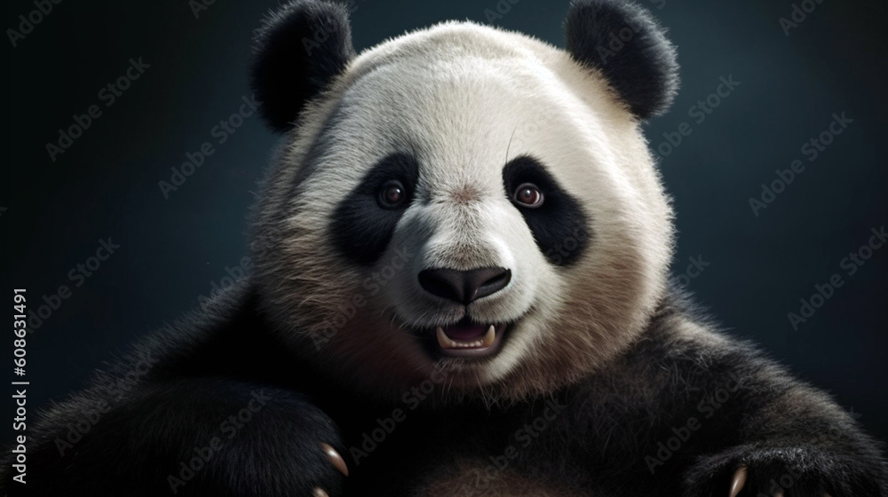 A playful happy panda in China panda raised hands. Generative AI