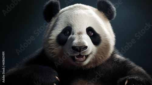 A playful happy panda in China panda raised hands. Generative AI