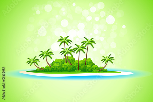 Background with Tropical Island and Palm Trees