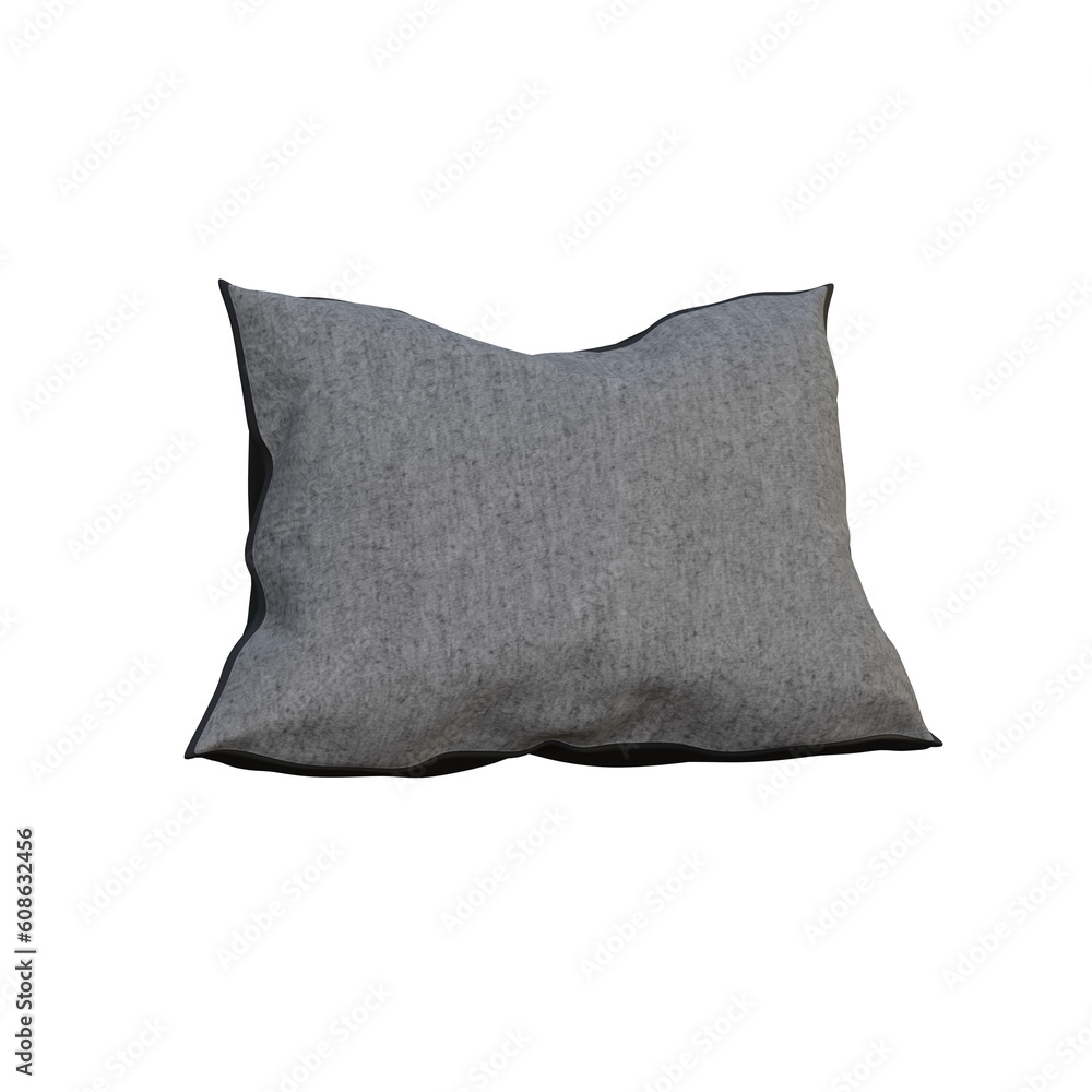 3D Render Illustration of Gray and Black Pillow Orthographic Front View Isolated on White Transparent