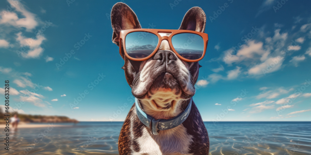 Fun in the Sun Adorable Boston Terrier Dog Wearing Funny