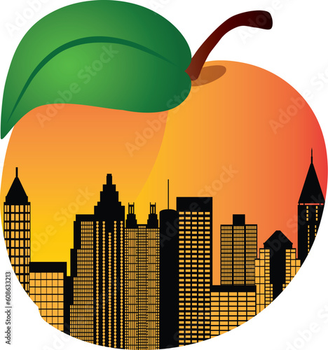 Atlanta Georgia City Skyline Night Silhouette Inside Peach Fruit Illustration