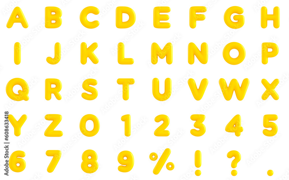 Yellow Bubble shapes font 3d render Yellow Bubble shapes font 3d render