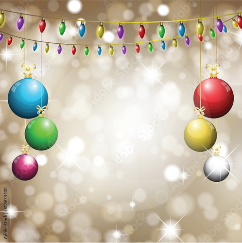 Christmas background with baubles and stings of lights