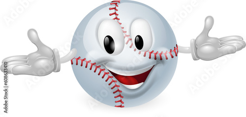 Illustration of a cute happy baseball ball mascot man