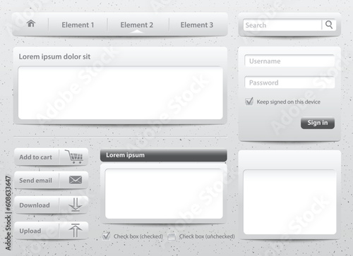 Light gray skin web design elements and modules on gray kraft background. Vector Illustration