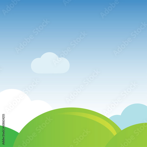 Landscape with hills and blue sky. Vector