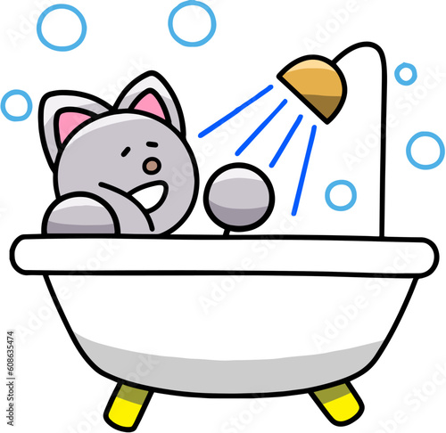 バスタイムなにゃんまるのイラスト　猫