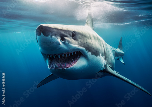 Great white shark in the ocean. Generative Ai image