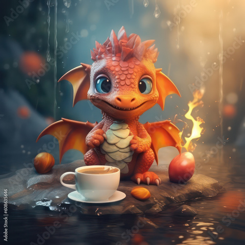 Cute Dragons, Childrens Book Illustration, Generative AI © Vig