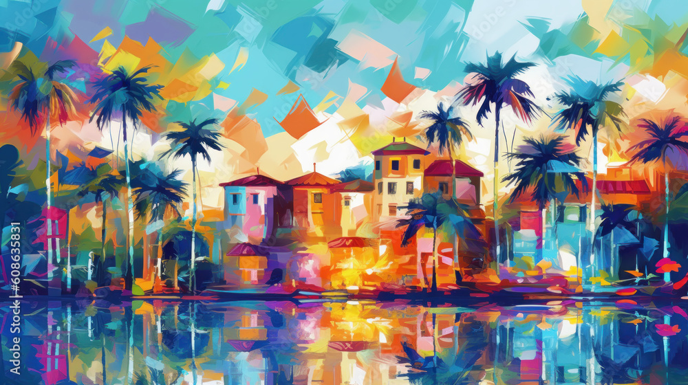 Abstract colorful vacation holidays travel background. Generative AI