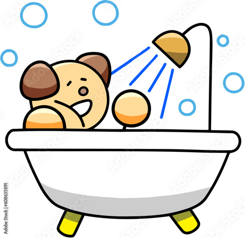 バスタイムなわんまるのイラスト　犬