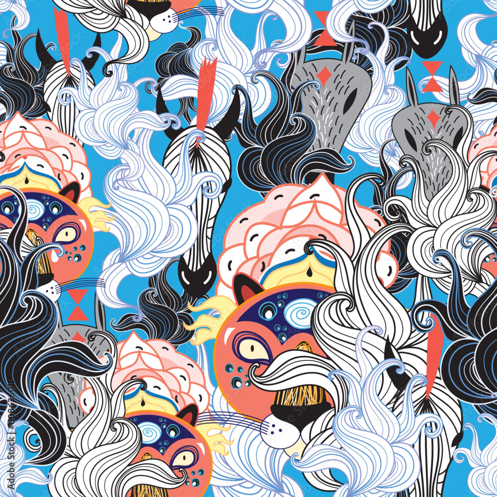 natural and seamless abstract pattern with animals on blue natural and seamless abstract pattern with animals on blue