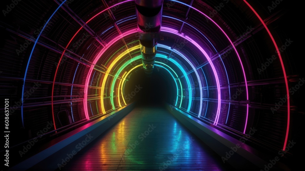 vibrant neon multi color tunnel into eternity, wallpaper, Generative AI vibrant neon multi color tunnel into eternity, wallpaper, Generative AI