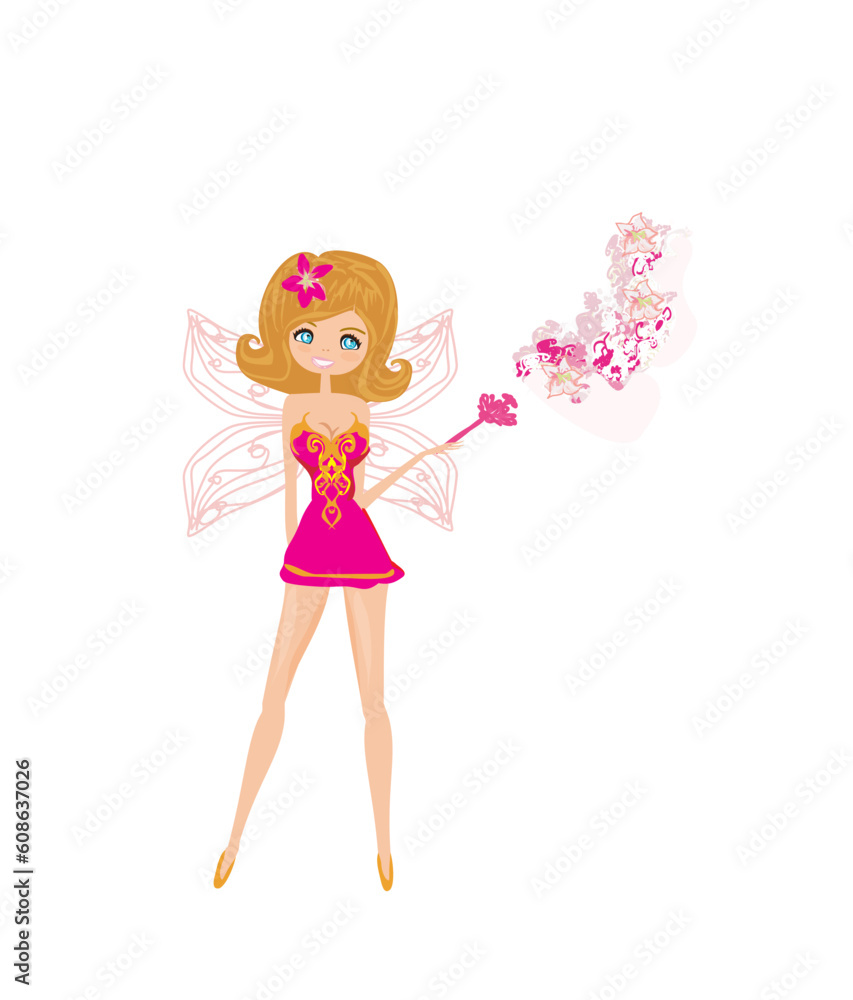 beautiful fairy with magic wand vector graphic