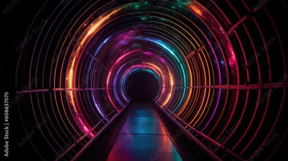 abstract vibrant neon multi color tunnel into cosmos, cosmic lighting, background, wallpaper, Generative AI abstract vibrant neon multi color tunnel into cosmos, cosmic lighting, background, wallpaper, Generative AI
