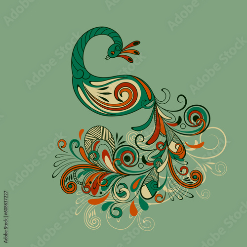 vector stylized peacock with detaoled tail photo