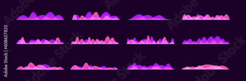 Equalizer music visualisation, sound waves futuristic set. Frequency audio waveform, voice graph, music wave, signal in modern style. Sound recognition. Microphone Voice control. Vector equalizer set