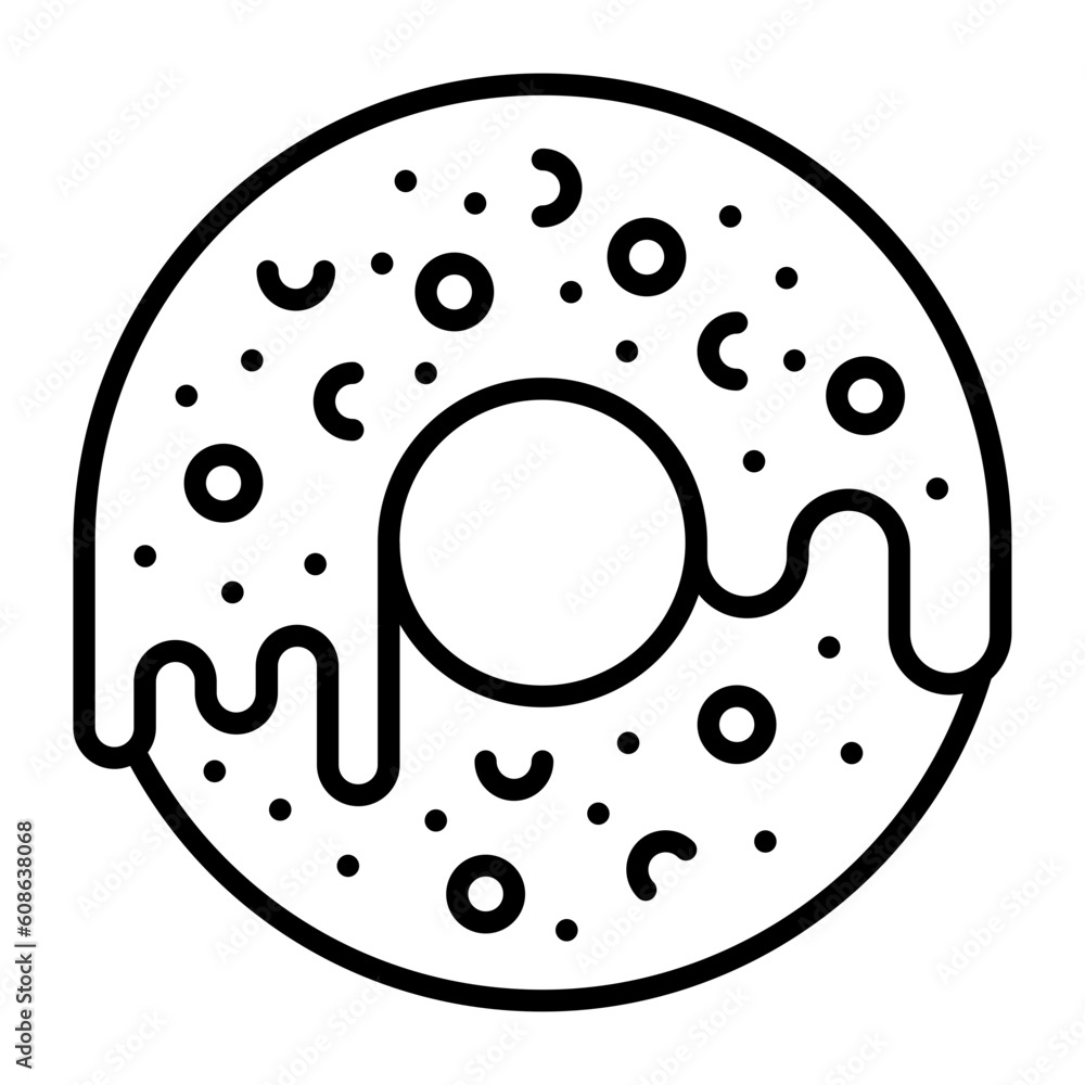 Ring Shaped Glazed doughnut vector line icon design, Bakery and Breadsmith symbol, Cuisine Maestro sign, food connoisseur stock illustration, leavened fried dough with Melting Jam concept Ring Shaped Glazed doughnut vector line icon design, Bakery and Breadsmith symbol, Cuisine Maestro sign, food connoisseur stock illustration, leavened fried dough with Melting Jam concept