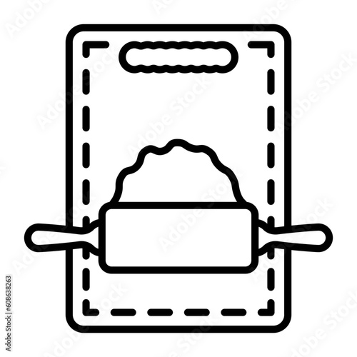 Roti Rolling Board vector line icon design, Bakery and Breadsmith symbol, Cuisine Maestro sign, food connoisseur stock illustration, Cutting Board with Roll Pin and Chapati concept