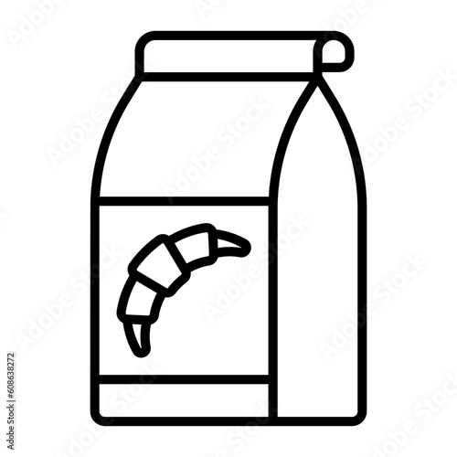 paper bag for Bakery Merchant vector line icon design, Bakery and Breadsmith symbol, Cuisine Maestro sign, food connoisseur stock illustration, Packaging of Butter Croissant concept