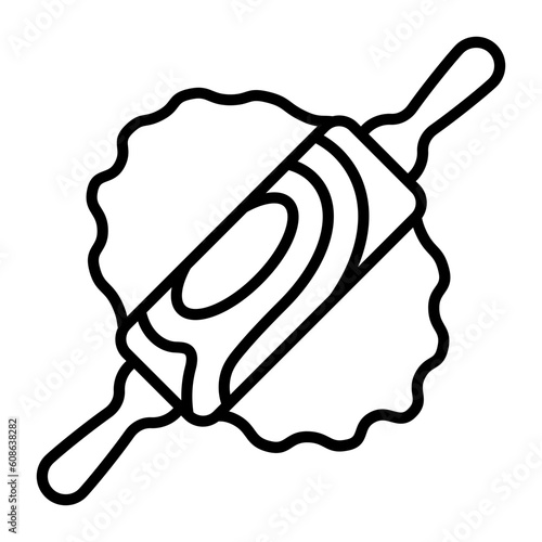 Making Flatten Knead vector line icon design, Bakery and Breadsmith symbol, Cuisine Maestro sign, food connoisseur stock illustration, Wooden Pin Roller concept