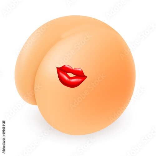 Funny Cartoon Buttock with Kiss. Illustration on white background