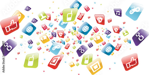 Iphone application icons explotion on white background. Vector file layered for easy manipulation and customisation.