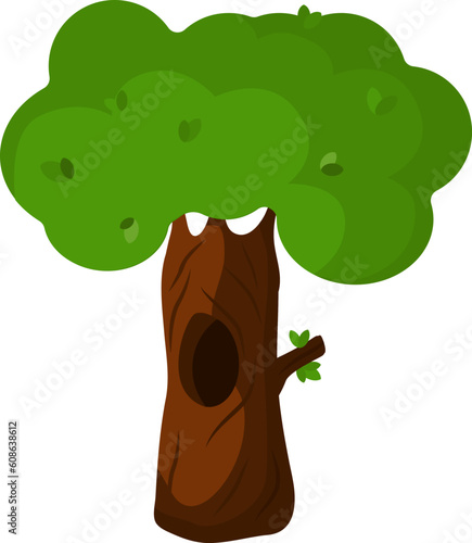 tree, vector illustration, colorful bright tree, children's illustration, crown of trees, tree hollow, twigs