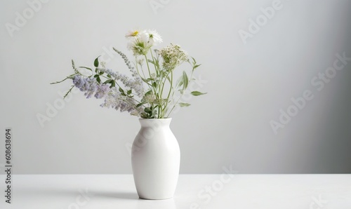  a white vase filled with flowers on top of a table. generative ai