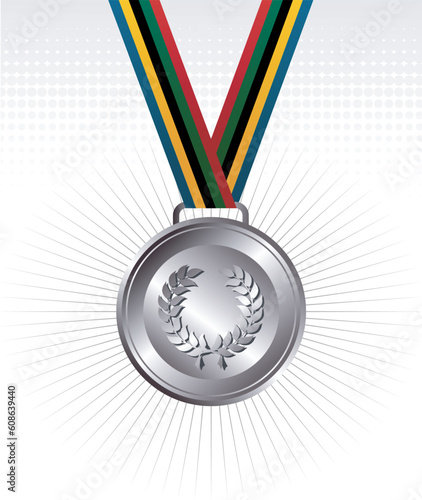 Sport silver medal with ribbon background. Vector file layered for easy manipulation and customisation.