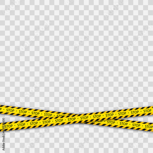 Black and yellow striped line. Police tape. Records with caution and signs of danger. Warning tapes against threats. 