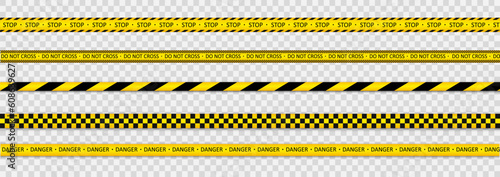 Barrier warning tape on transparent background. Vector illustration. 