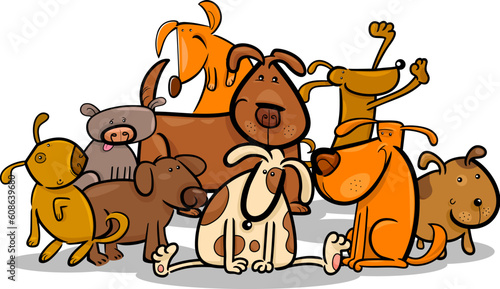 Cartoon Illustration of Cute Dogs or Puppies Group