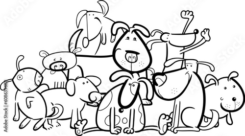 Cartoon Illustration of Cute Dogs or Puppies Group for Coloring Book